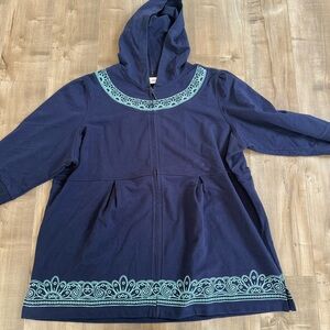 Sport Savvy Full Zip Jacket Hooded Blue Embroidered 2XL Baby Doll Half Sleeve